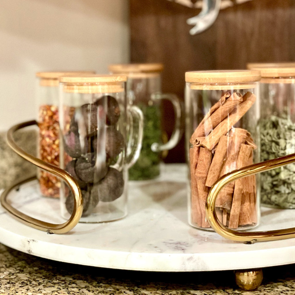 Tea + Linen Hand Blown Glass & Bamboo Pitcher & Cups