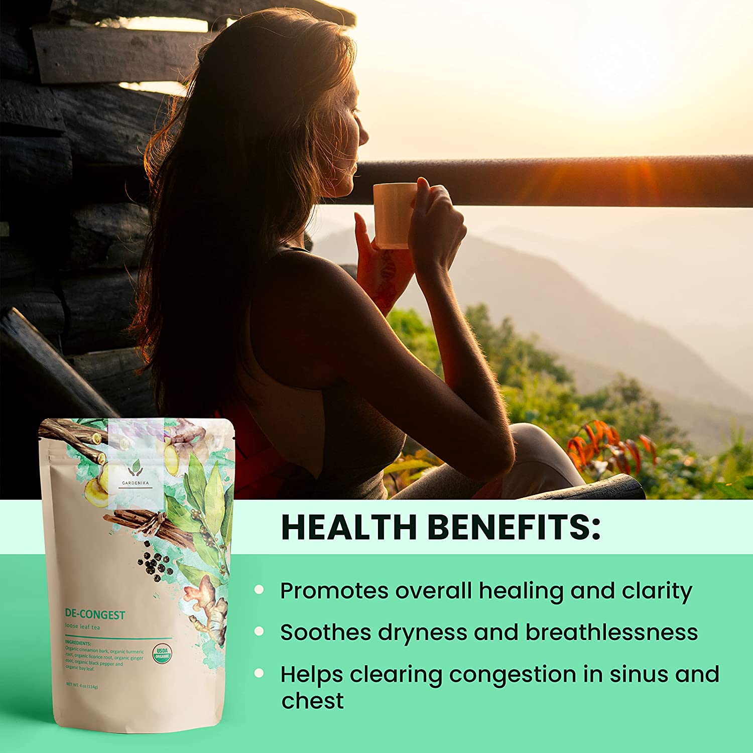 Gardenika Decongest Loose Leaf Tea, Organic, Kosher, Herbal & Caffeine-Free - 4 oz (114g)