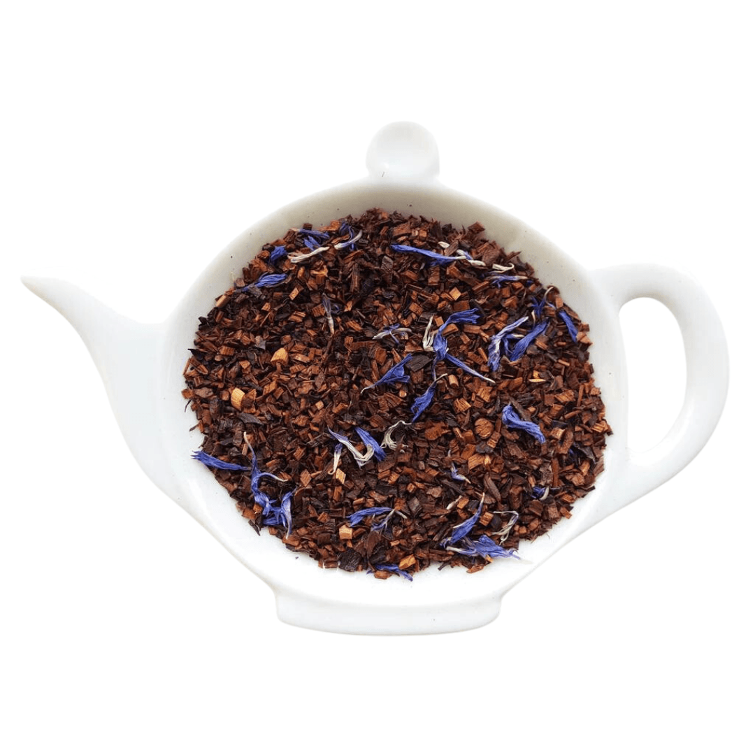 Tea with Tae Honella Pouch, a drawstring pouch designed for carrying tea, featuring a vibrant pattern and logo.