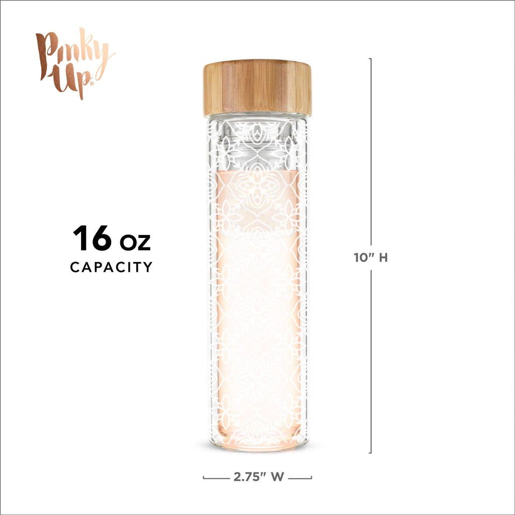 Pinky Up Blair: Marrakesh Glass Travel Infuser Mug, featuring a clear glass design and removable infuser for loose tea.