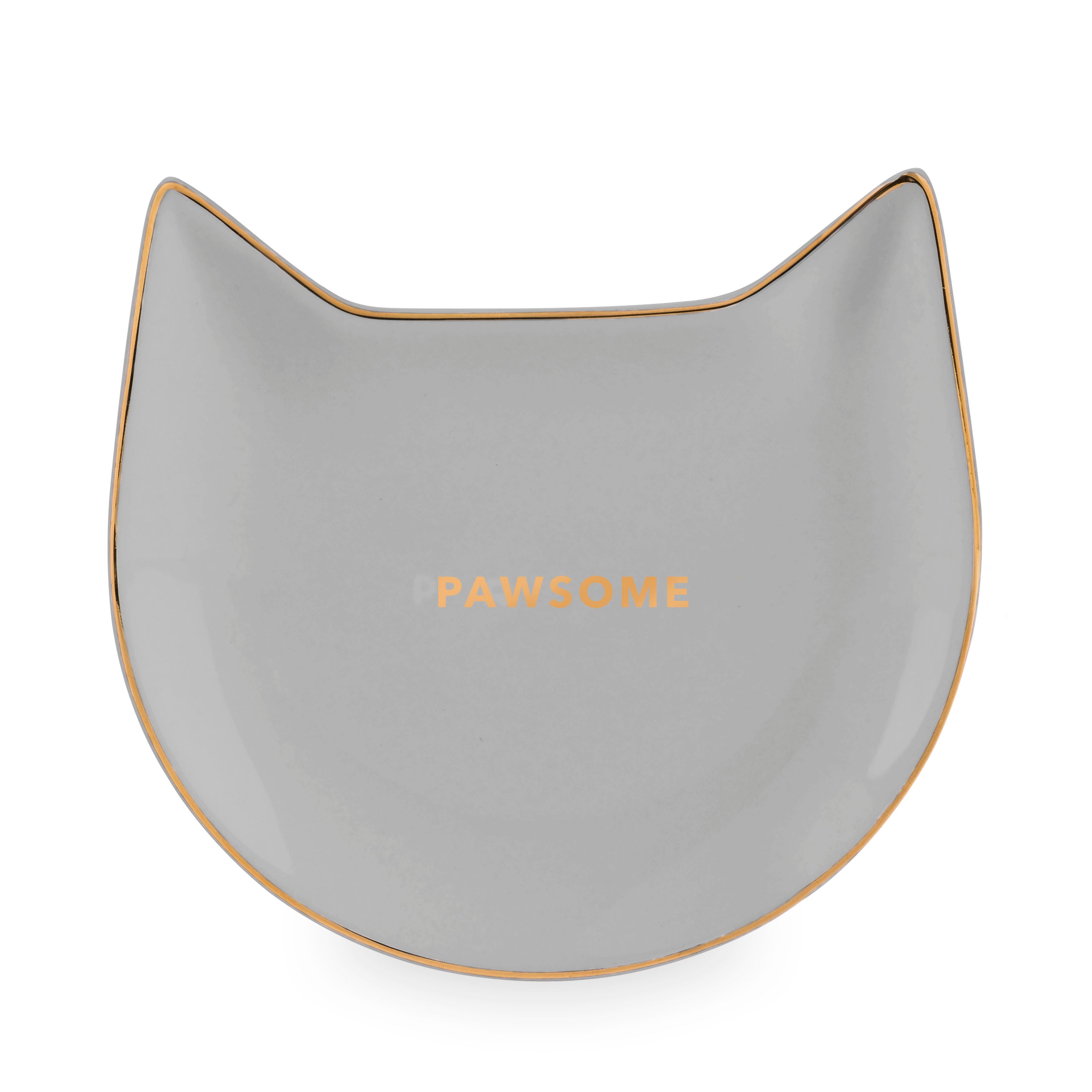 Pinky Up Pawsome Ceramic Tea Tray in Gray, a versatile tray for tea bags or trinkets, crafted from high-quality ceramic.