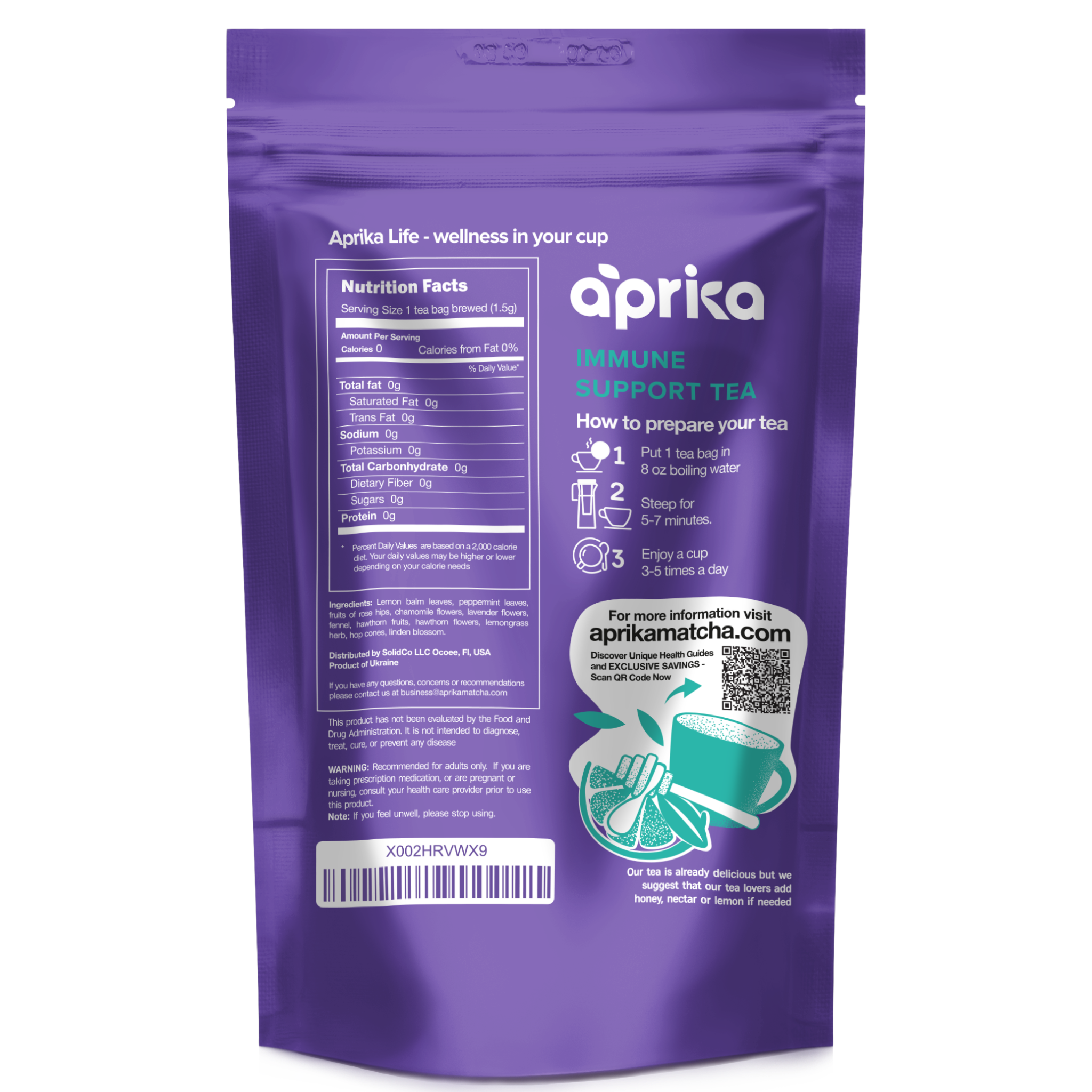 Aprika Life Immune System Support Herbal Tea, 60 Bags