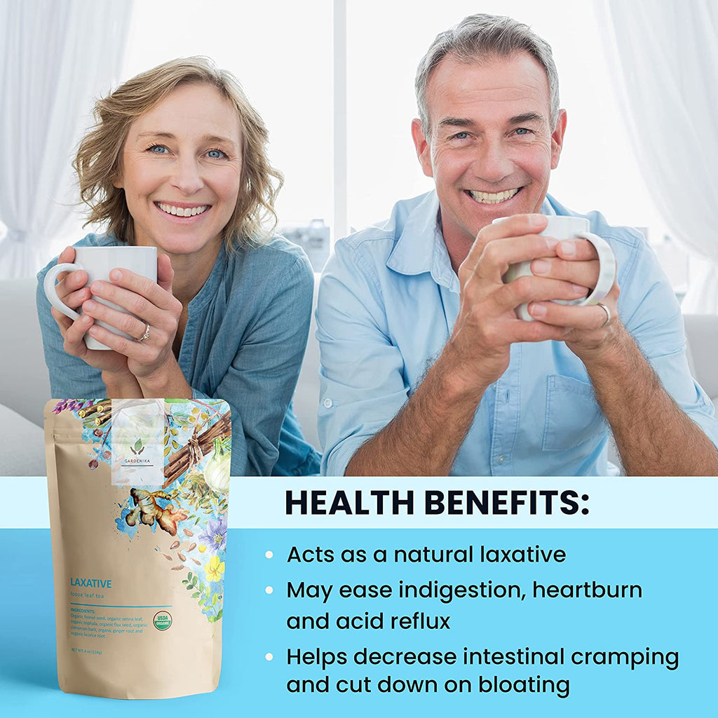 Gardenika Laxative Loose Leaf Tea, Gentle Constipation Relief - Ayurvedic Herbal Blend with Senna & Fennel - Digestive Health Support - Caffeine Free - 55+ Cups - USDA Organic & Kosher - 4 oz (113g)