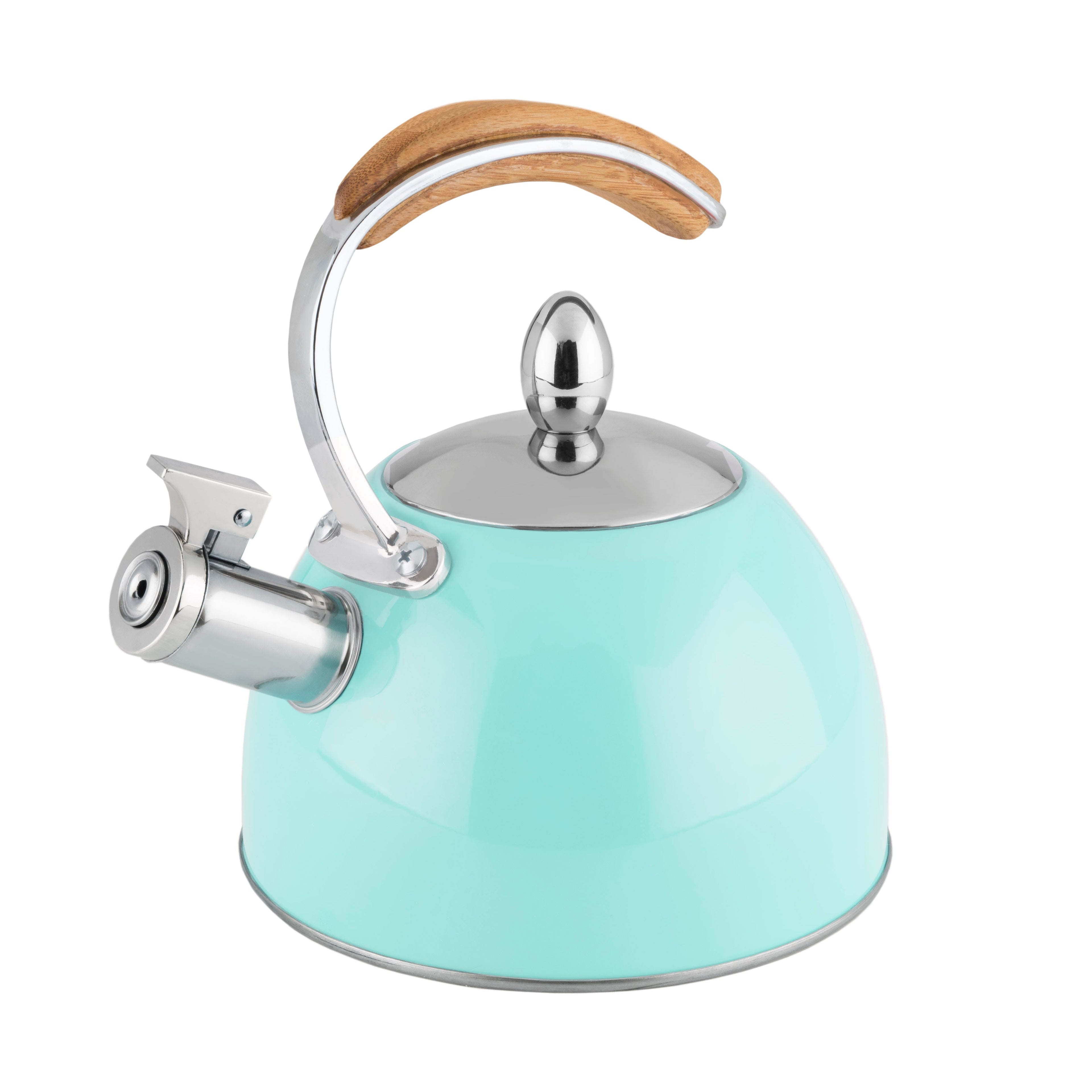 Light blue Pinky Up Presley Tea Kettle, designed for boiling water, featuring a modern and functional aesthetic.