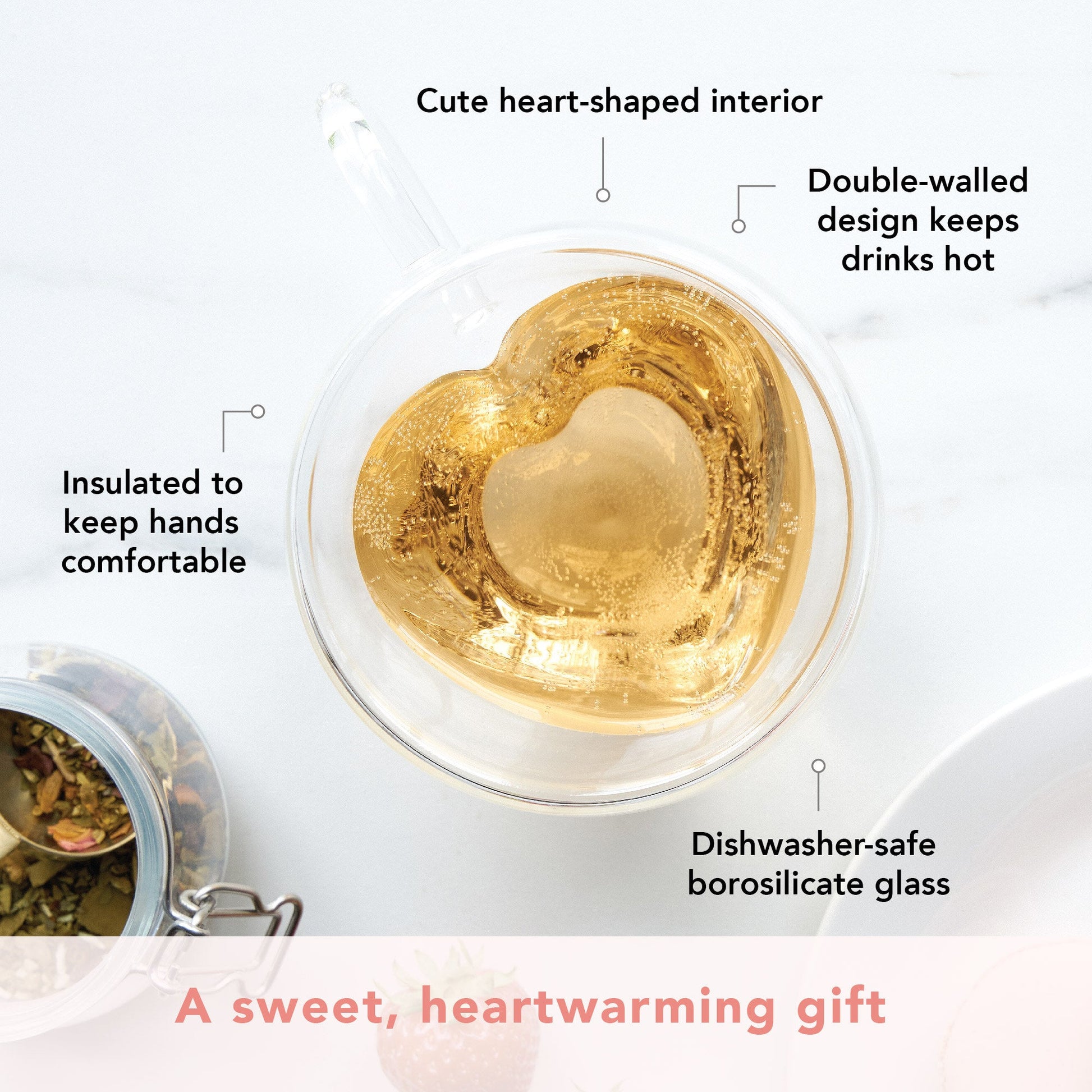 Pinky Up Kendall Heart Double Walled Glass Tea Mug
