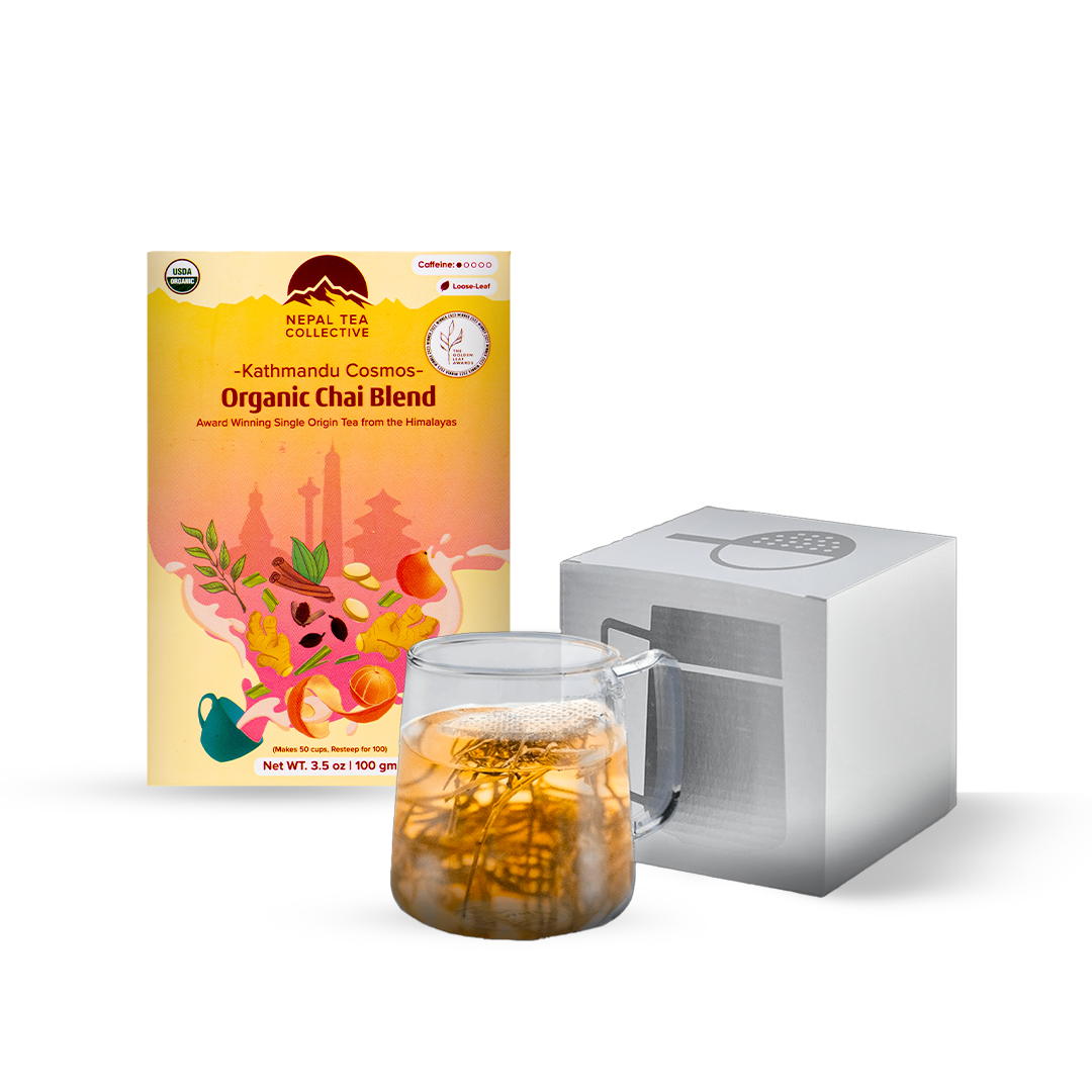 The WALL® Tea Infuser Bundle by Nepal Tea, featuring a tea infuser and accessories in a visual display.