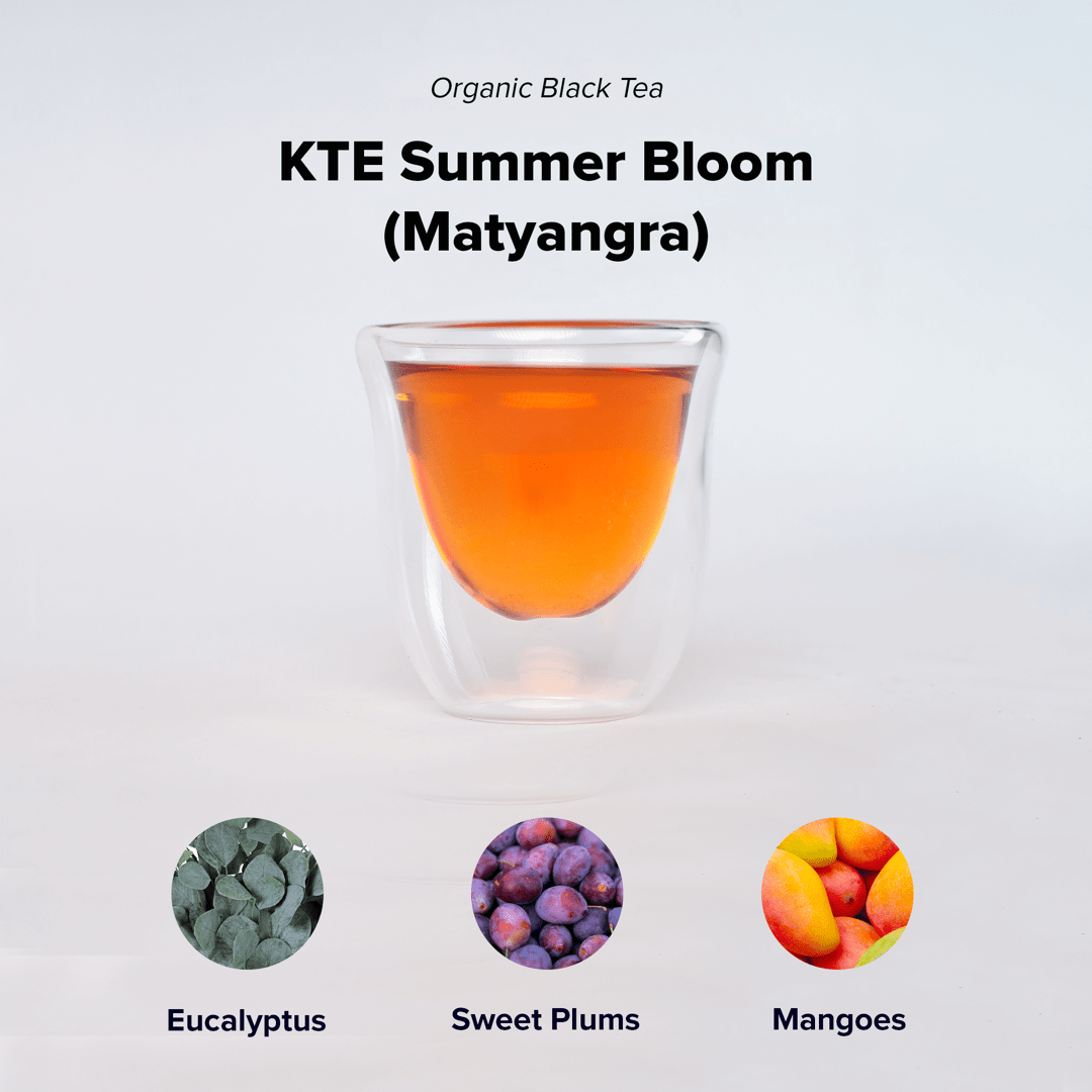 KTE Summer Bloom (Matyangra) loose leaf tea by Nepal Tea in a packaging display, showcasing its vibrant blend.