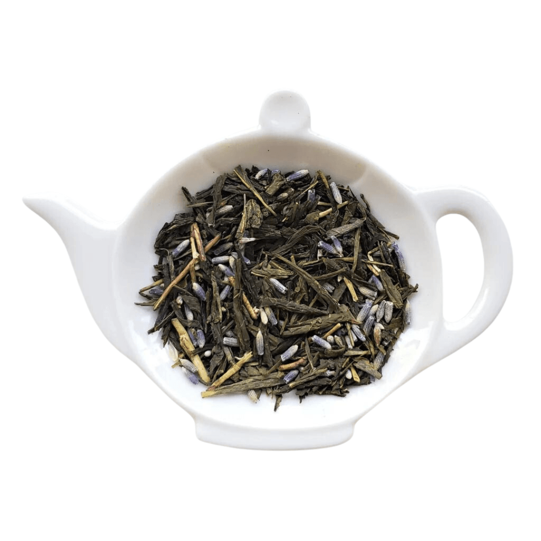 Tea with Tae Lavender Earl Grey Pouch featuring a vibrant design, showcasing a herbal tea blend with lavender and bergamot.
