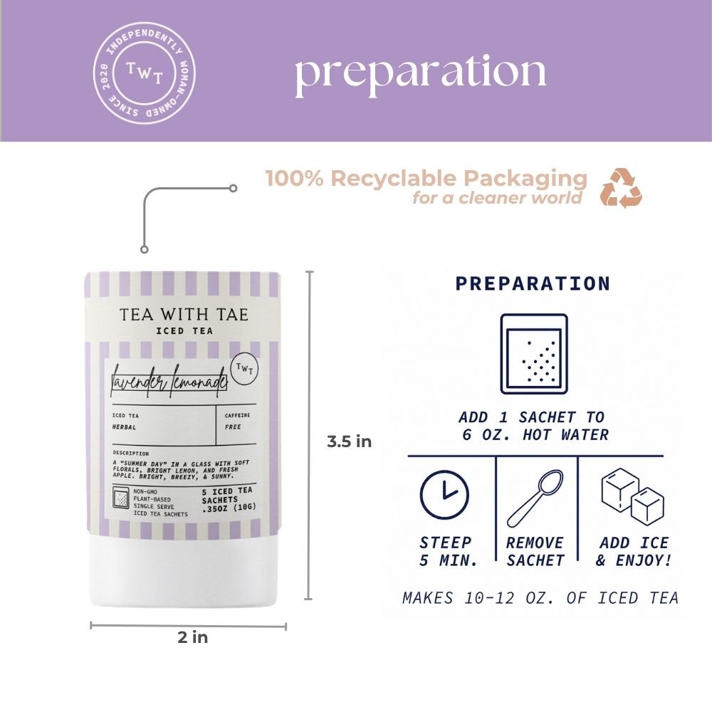 Tea with Tae Lavender Lemonade Iced Mini Tea Tube (5 iced sachets) Herbal Tea