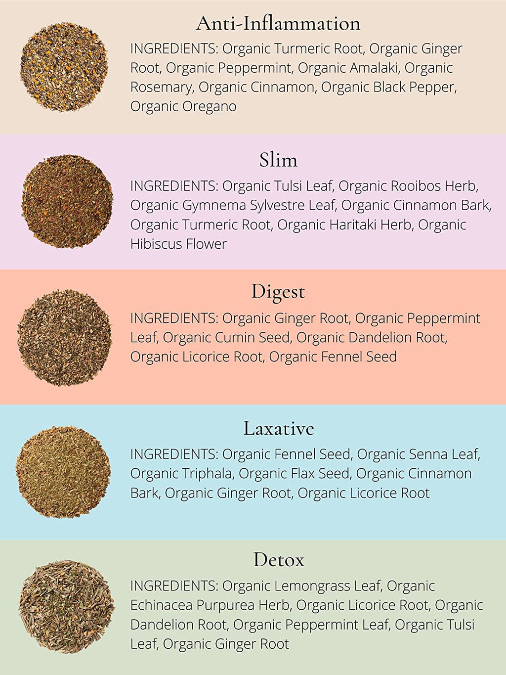 Gardenika Organic Loose Leaf Tea Sampler, Caffeine-Free Herbal Assortment, 120+ Cups – 5 Pack