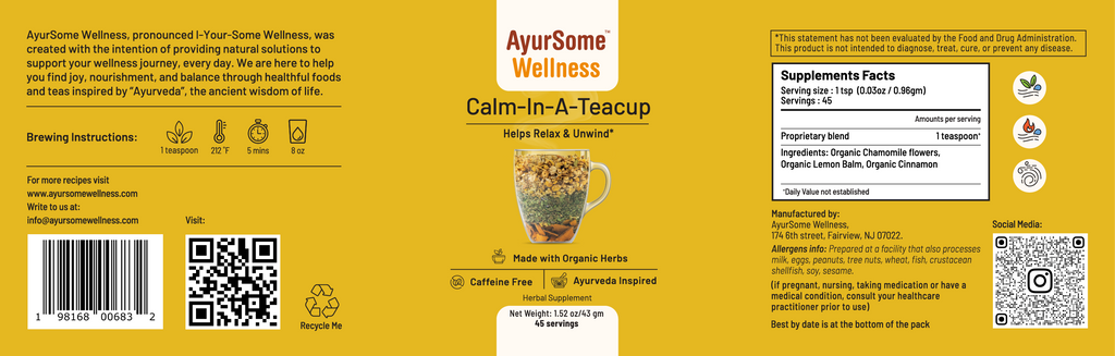 AyurSome Wellness Calm-In-A-Teacup | Organic Chamomile Tea blend Herbal Tea