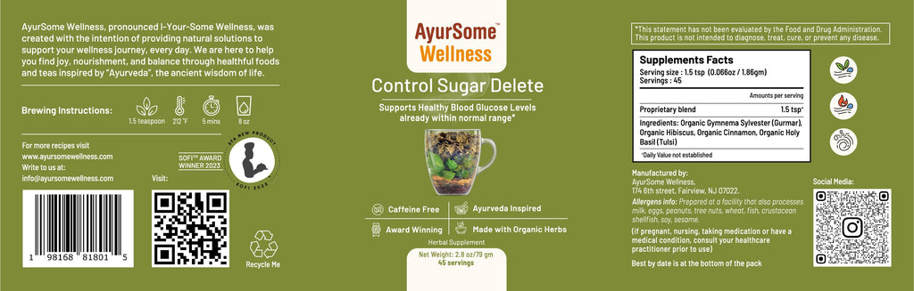 AyurSome Wellness Control Sugar Delete | Organic Gymnema Tea Blend Herbal Tea