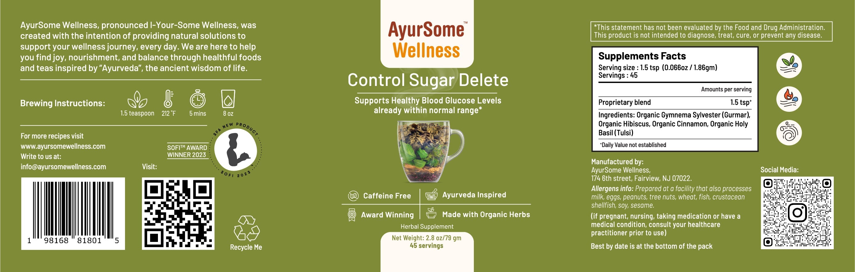 AyurSome Wellness Control Sugar Delete | Organic Gymnema Tea Blend Herbal Tea
