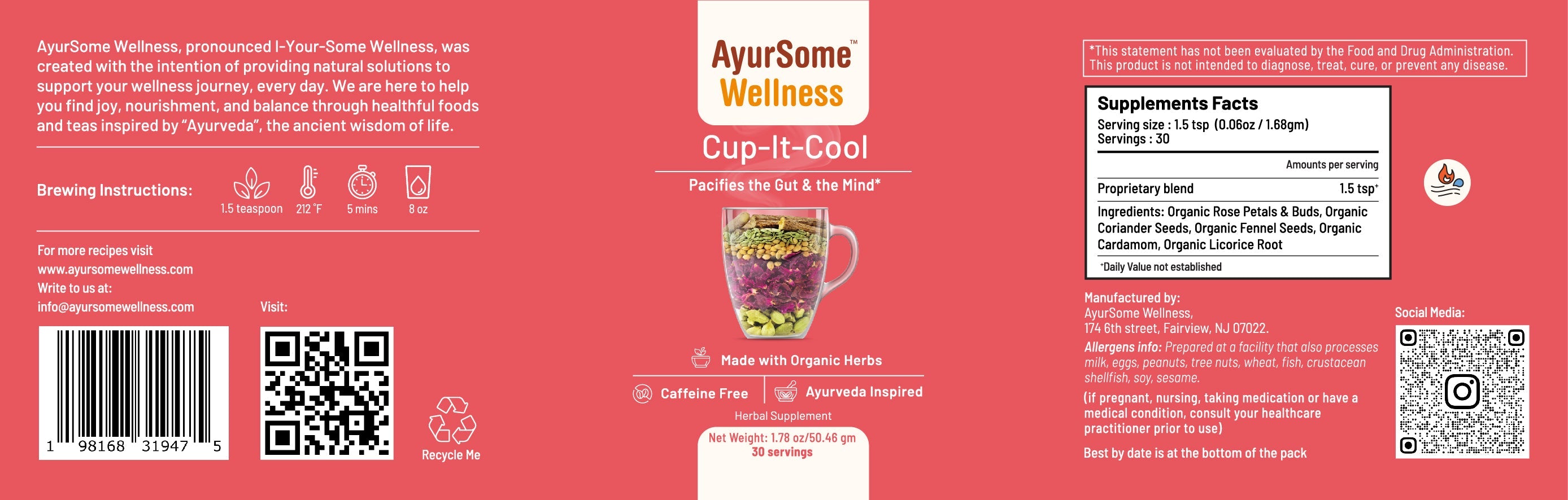 AyurSome Wellness Cup-It-Cool Tea | Organic Rose & Licorice Herbs Tea Blend Herbal Tea