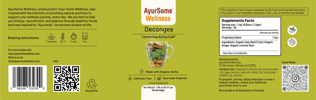 AyurSome Wellness Deconges Tea | Organic Holy Basil Tea Blend Herbal Tea