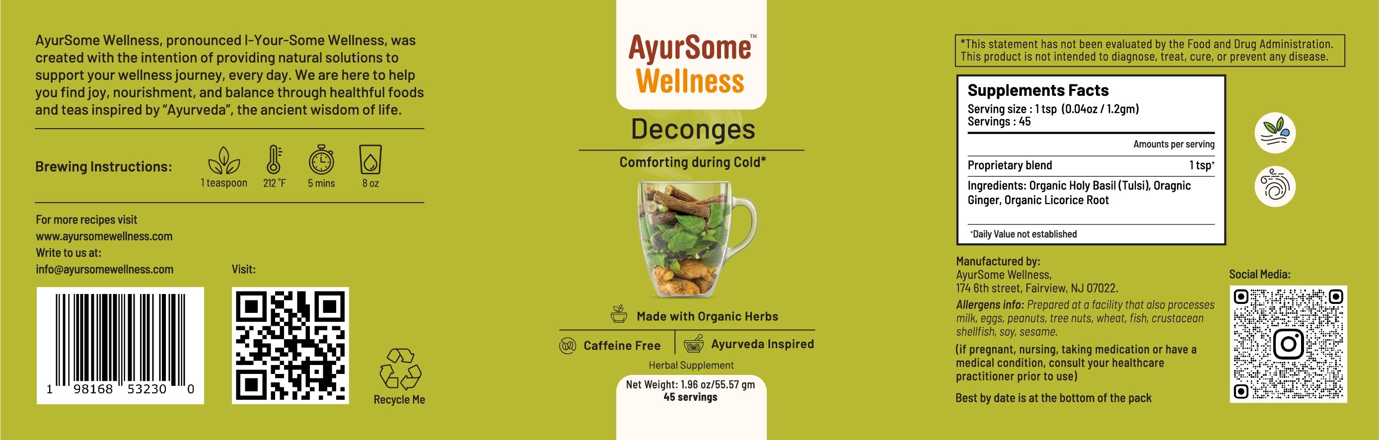 AyurSome Wellness Deconges Tea | Organic Holy Basil Tea Blend Herbal Tea