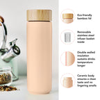Pinky Up Tatyana Ceramic To-Go Infuser Mug in Coral, featuring a sleek design for brewing tea on the go.