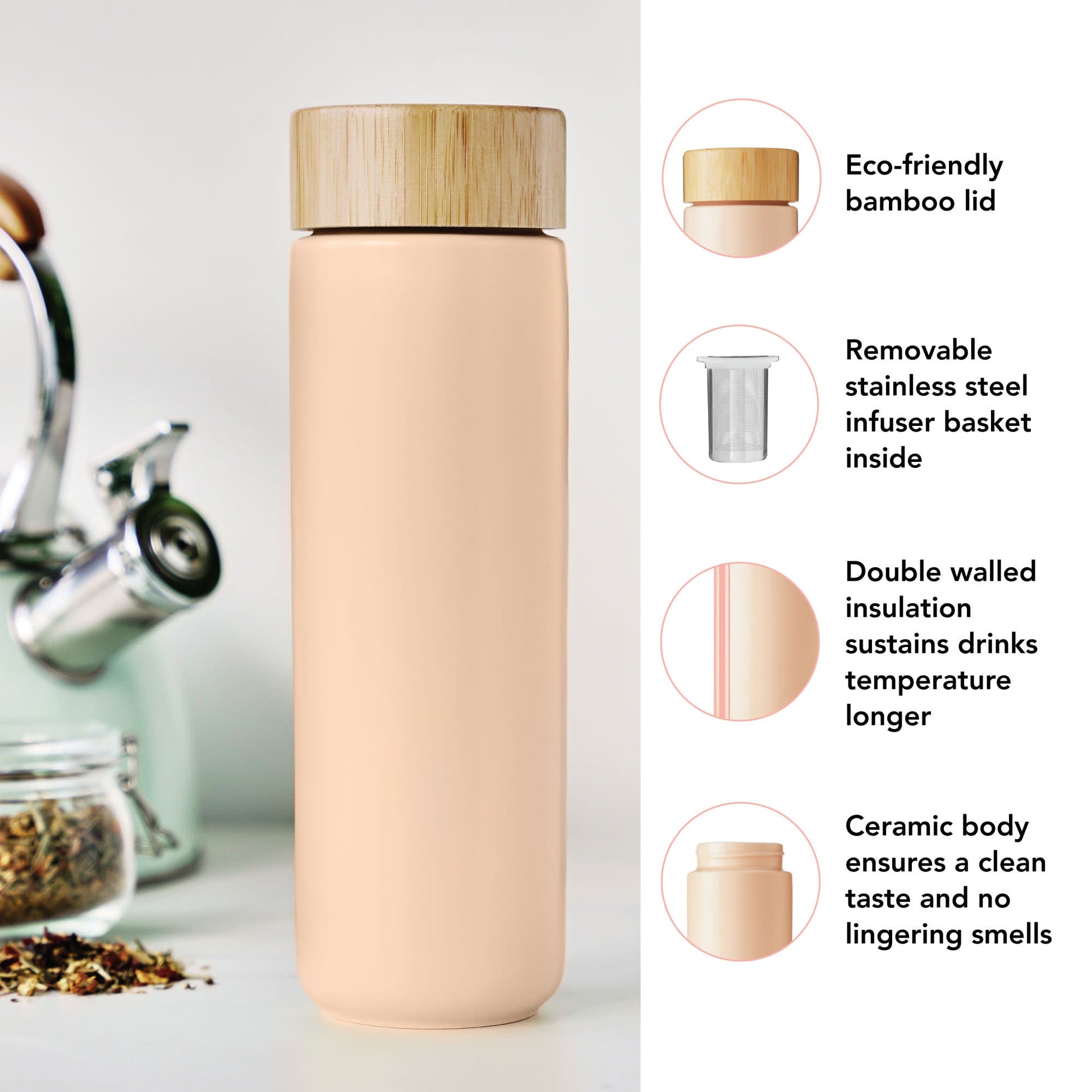 Pinky Up Tatyana Ceramic To-Go Infuser Mug in Coral