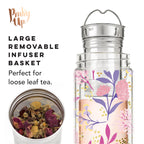 Pinky Up Blair: Botanical Bliss Glass Travel Infuser Mug featuring a glass design with infuser for loose leaf tea.