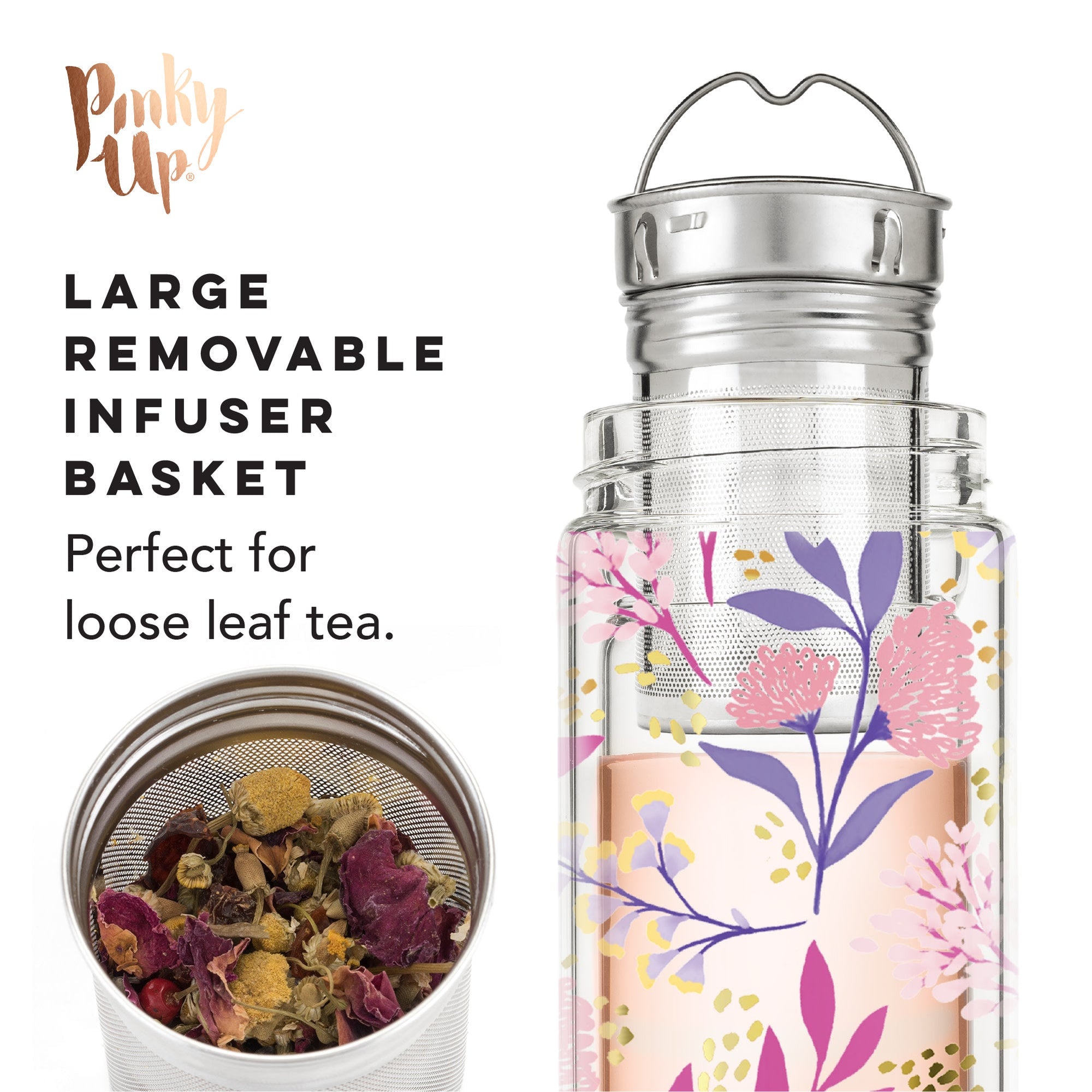 Pinky Up Blair: Botanical Bliss Glass Travel Infuser Mug