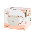 Pinky Up Chloe White Cat Mug featuring a white cat design on a ceramic mug. Ideal for cat lovers and tea or coffee enthusiasts.