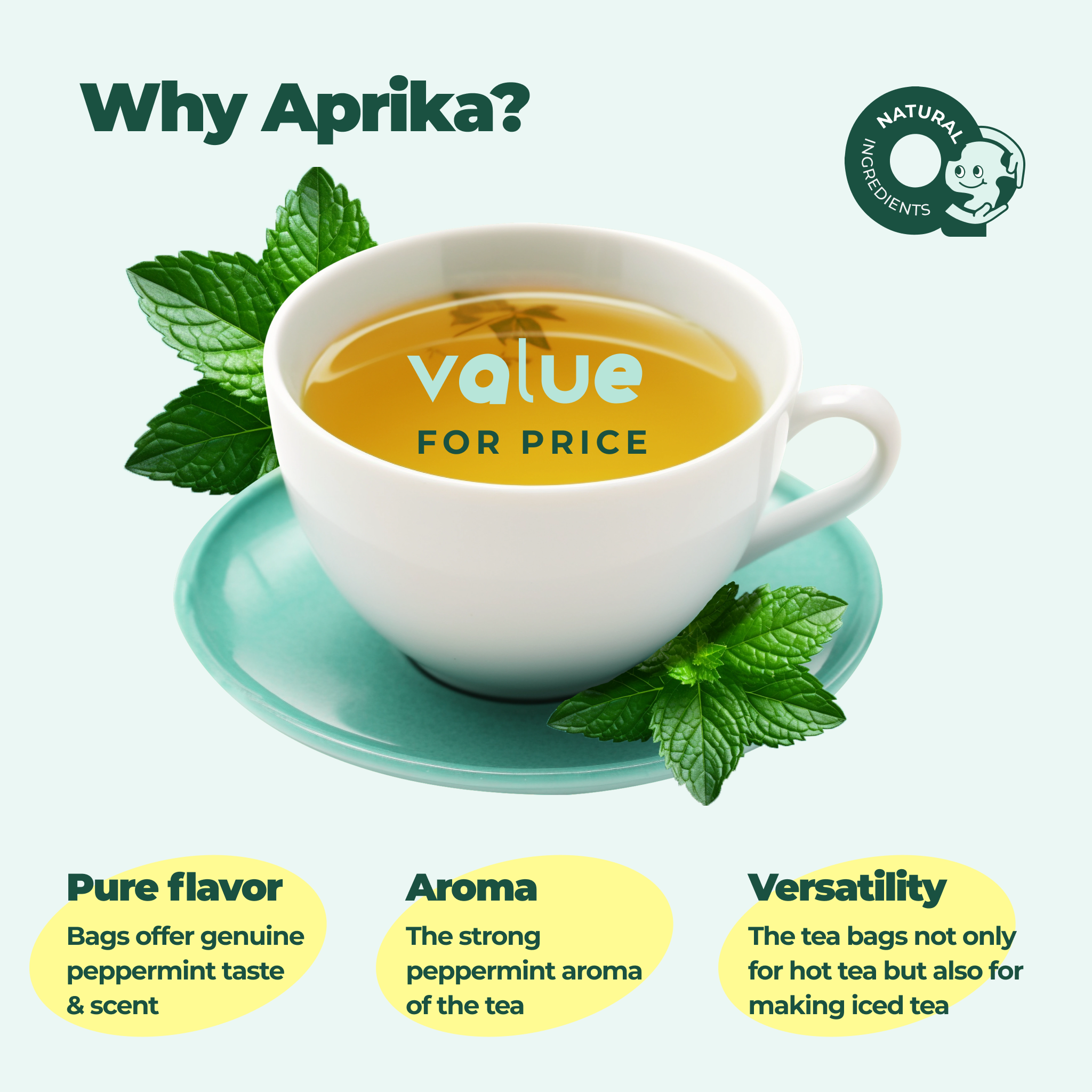 Aprika Life 100% Pure Peppermint Herbal Tea, 60 Bags