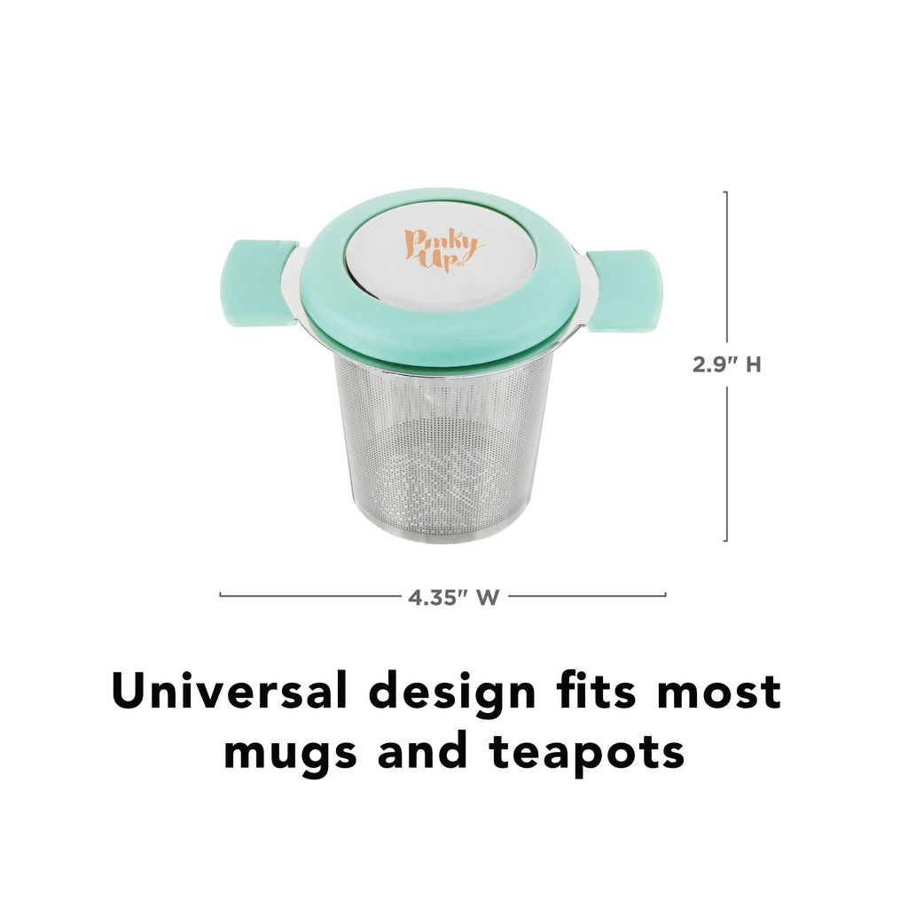Pinky Up Erin Universal Tea Infuser in Turquoise shown in a product image, designed for easy steeping of loose leaf tea.