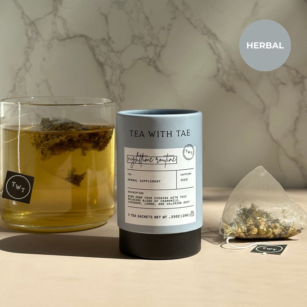Tea with Tae Nighttime Routine Mini Tea Tube (5 tea bags) Herbal Tea