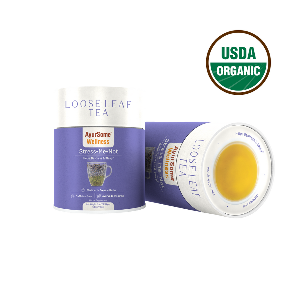 AyurSome Wellness Stress-Me-Not Tea | Organic Lemon Balm, Lavender Tea Blend Herbal Tea