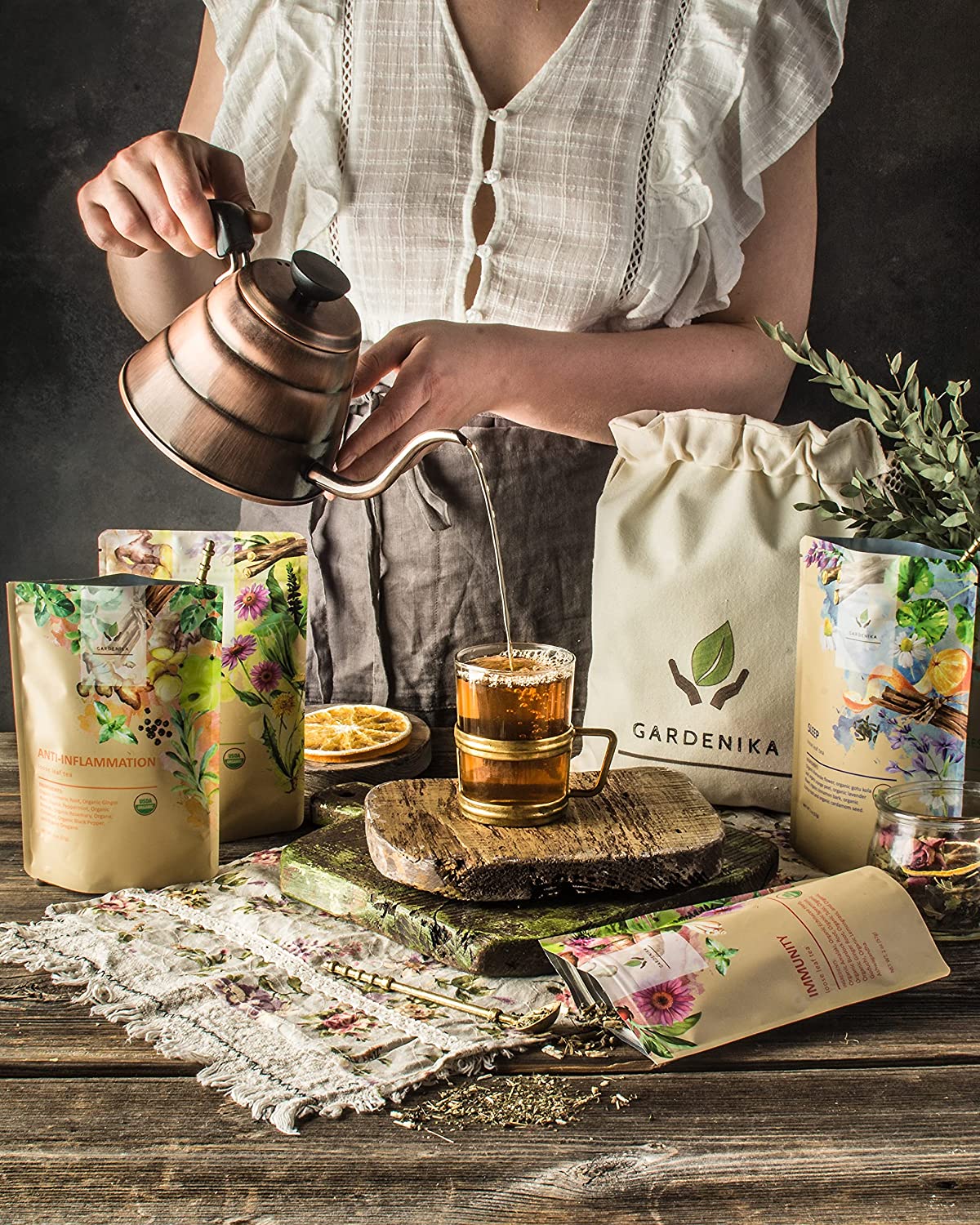 Gardenika Gardenika Loose Leaf Herbal Tea Gift Sampler, USDA Organic, Caffeine Free, 120+ Cups – 5 Pack