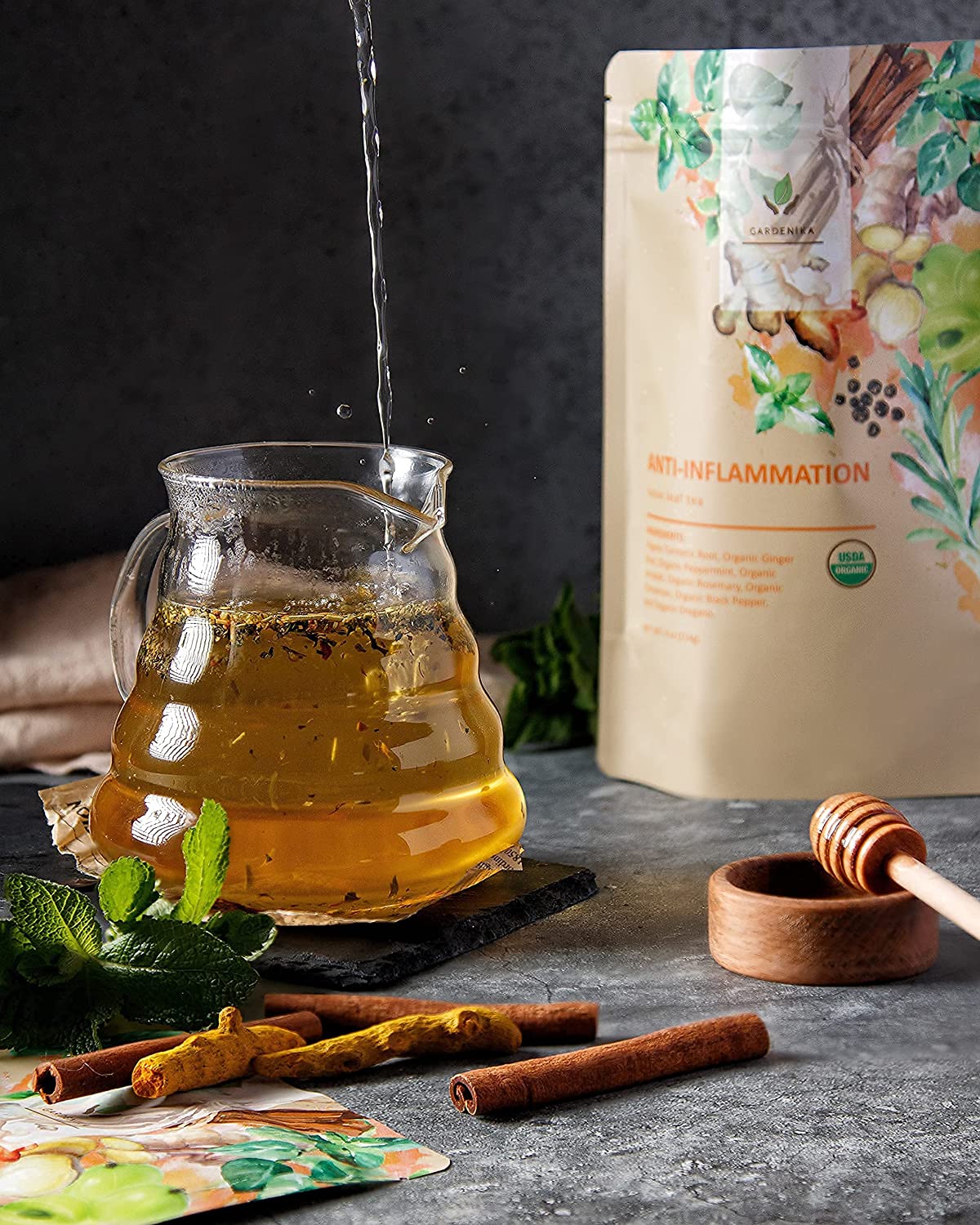 Gardenika Anti-Inflammatory Tea, Loose Leaf, USDA Organic, Kosher, Herbal & Caffeine-Free - 4 oz (114g)