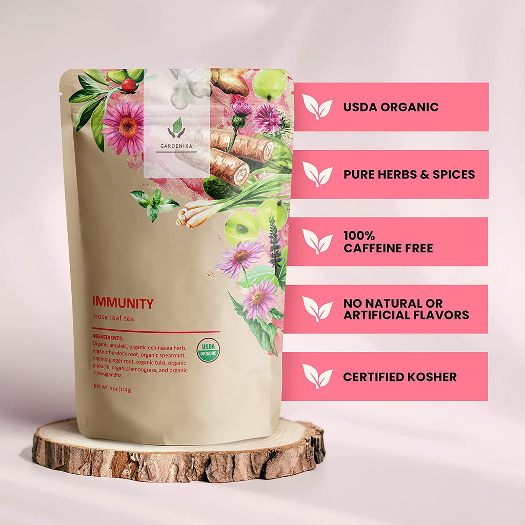 Gardenika Immunity Loose Leaf Herbal Tea, USDA Organic, Kosher, Caffeine-Free - 4 oz (114g)