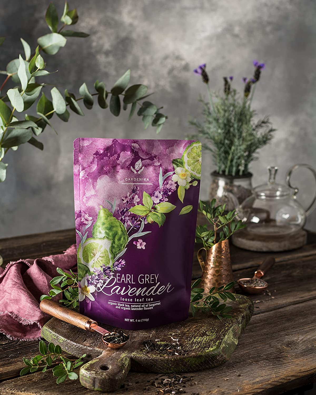 Gardenika Earl Grey Lavender Loose Tea, Premium Black Tea with Lavender Flowers & Bergamot - Caffeinated - 55+ Cups - USDA Organic & Kosher - 4 oz (113g)