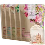 Gardenika Organic Loose Leaf Tea Sampler, Caffeine-Free Herbal Assortment, 120+ Cups – 5 Pack