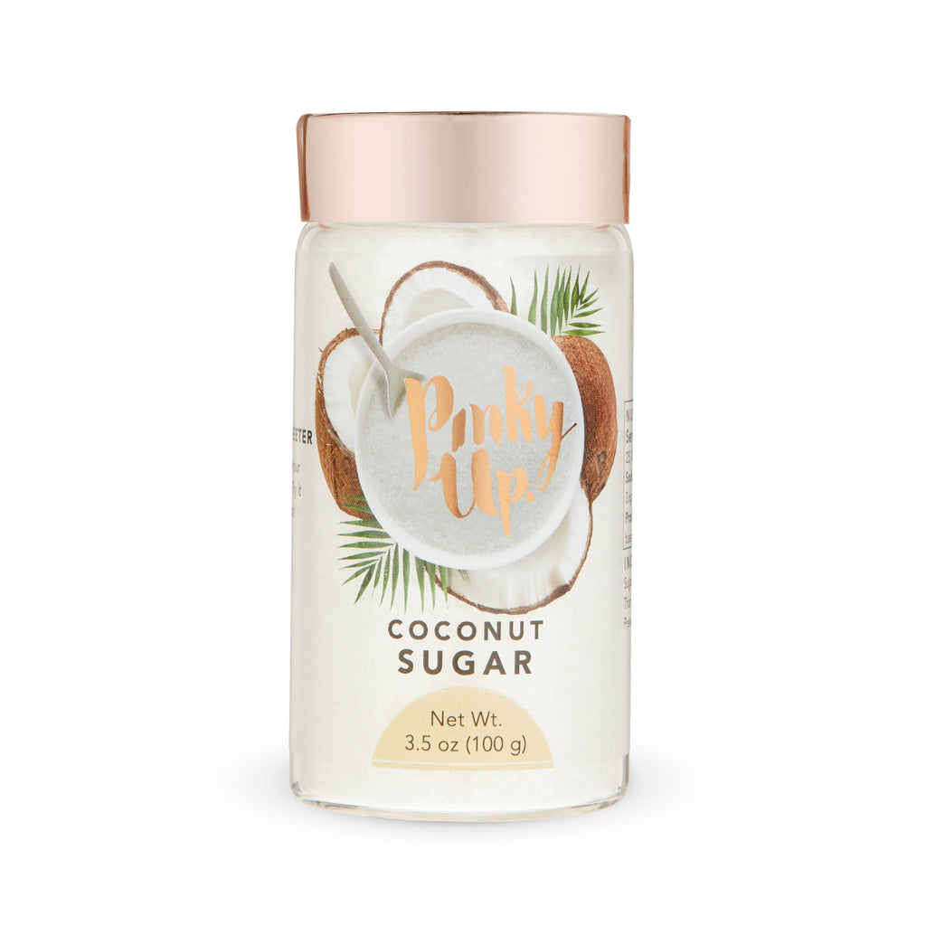 Pinky Up Coconut Sugar in a 3.9 oz package, ideal for enhancing beverages with tropical flavor complexity.