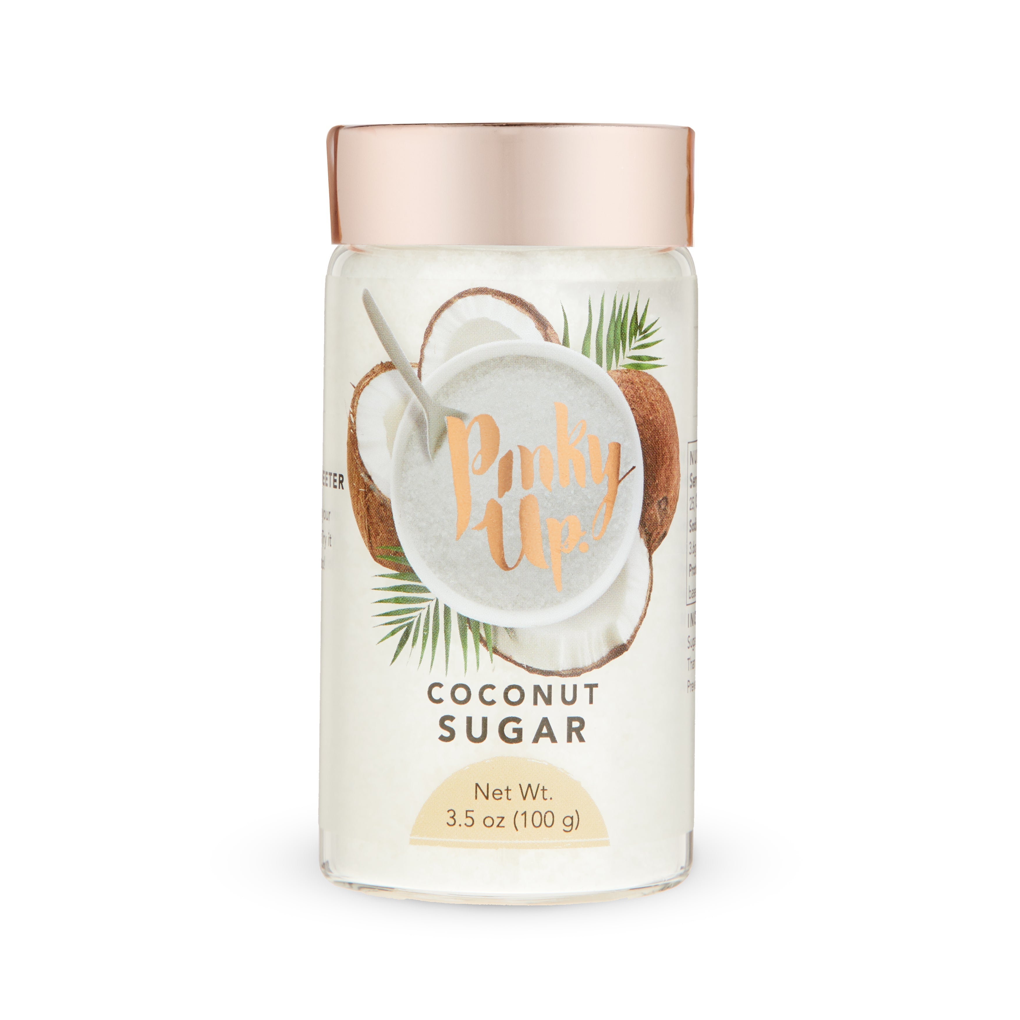 Pinky Up Coconut Sugar in a 3.9 oz package, ideal for enhancing beverages with tropical flavor complexity.