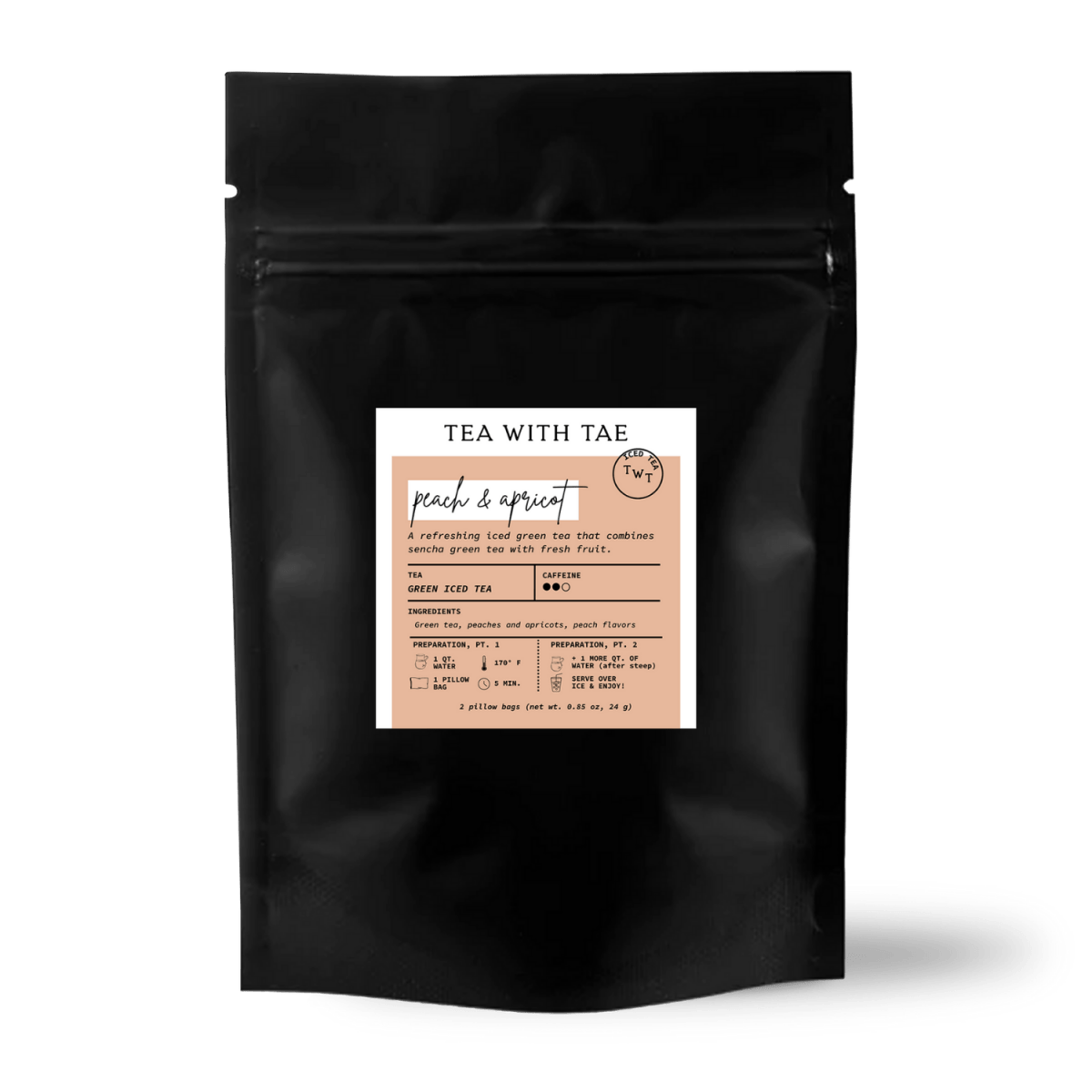 Tea with Tae Peach & Apricot Iced Green Tea Sampler Pouch (2 Pillow Bags)