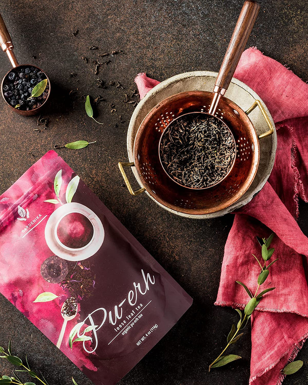 Gardenika Puerh Tea, Loose Leaf, USDA Organic, Chinese Black, 55+ Cups – 4 Oz (113g)
