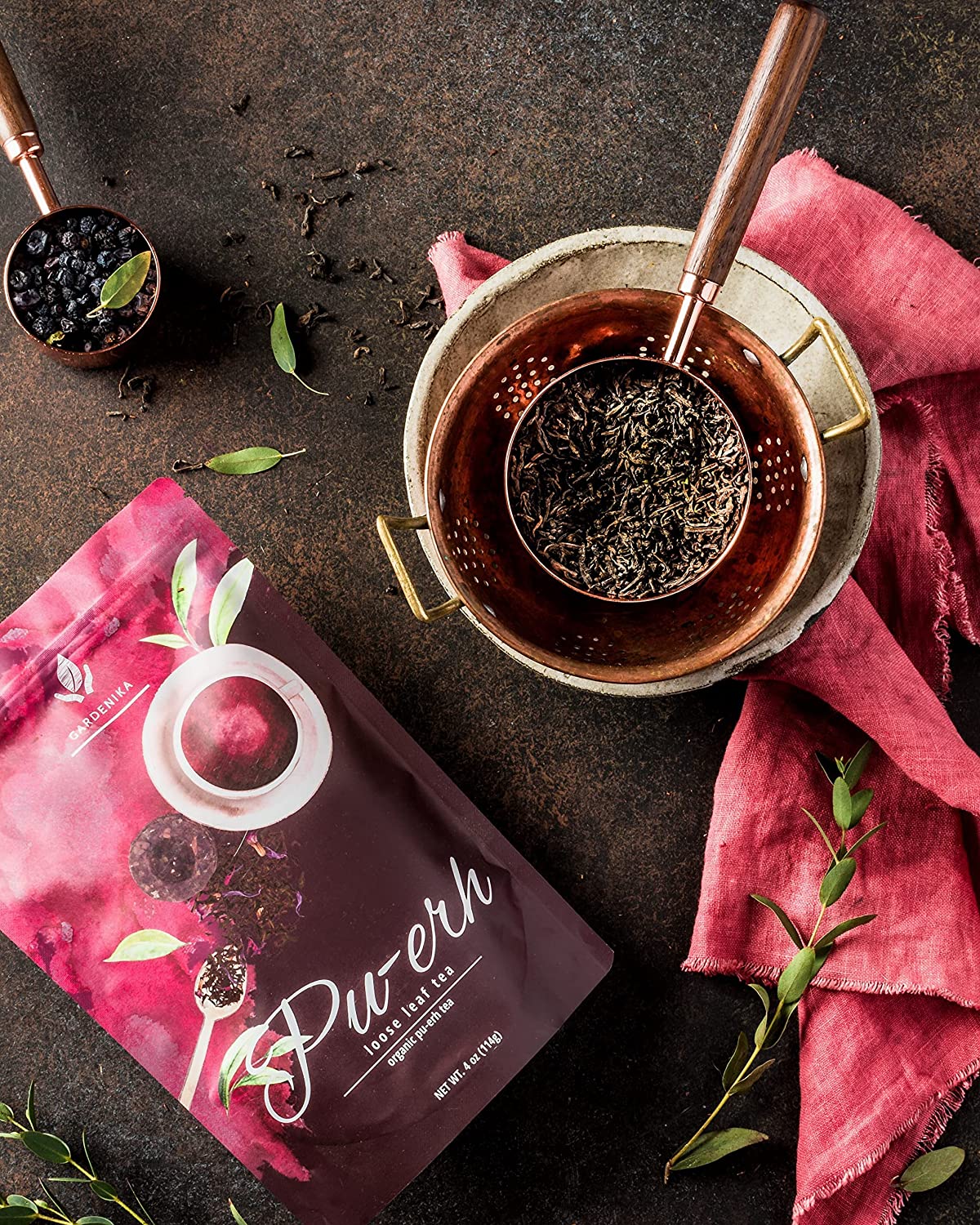 Gardenika Puerh Tea, Loose Leaf, USDA Organic, Chinese Black, 55+ Cups – 4 Oz (113g)