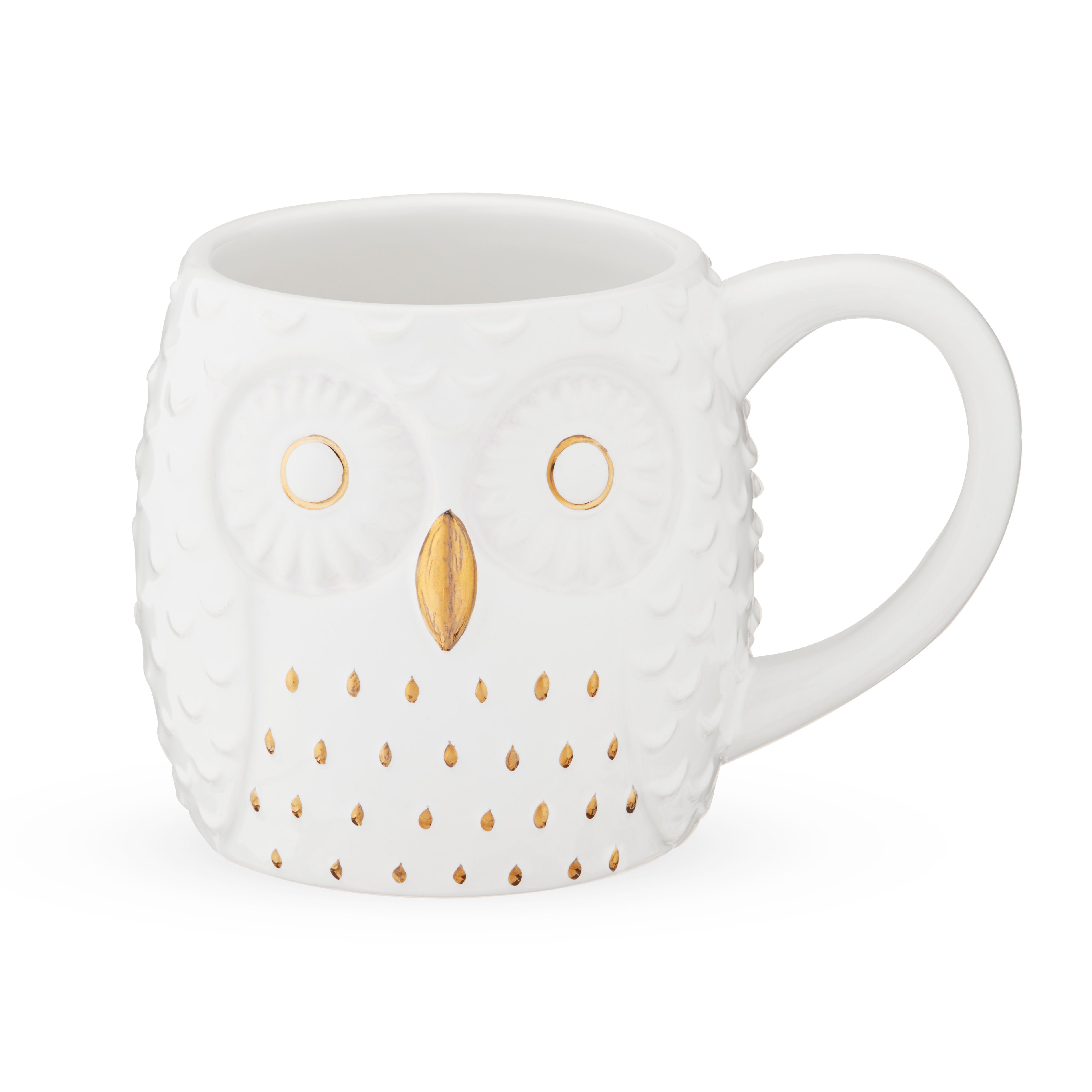 Pinky Up Olivia Ceramic Owl Mug with 3D features, ergonomic handle, and "Life’s a hoot" message. Capacity: 16 oz.