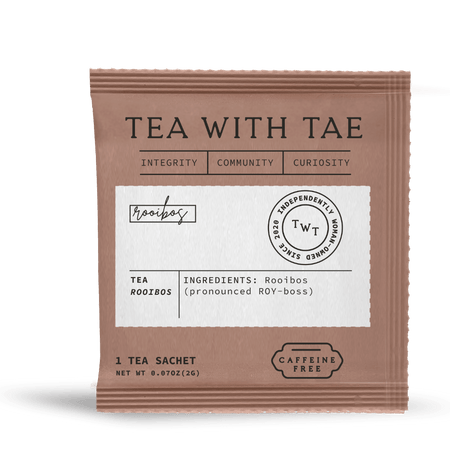 Tea with Tae Rooibos 50 ct. Overwrap Bag, bulk bag of 50 individually-wrapped Rooibos tea bags, biodegradable packaging.