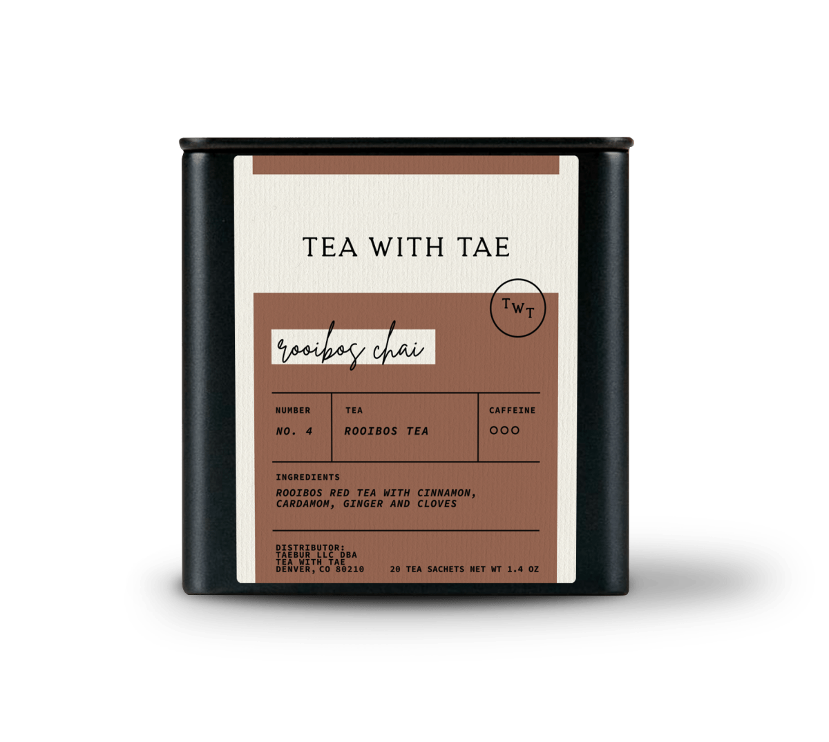 Tea with Tae Rooibos Chai Tea Tin Gift (20 tea sachets)