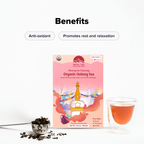 Shangri-La Oolong tea leaves in a clear glass teapot, presented by Nepal Tea, showcasing the tea's color and texture.