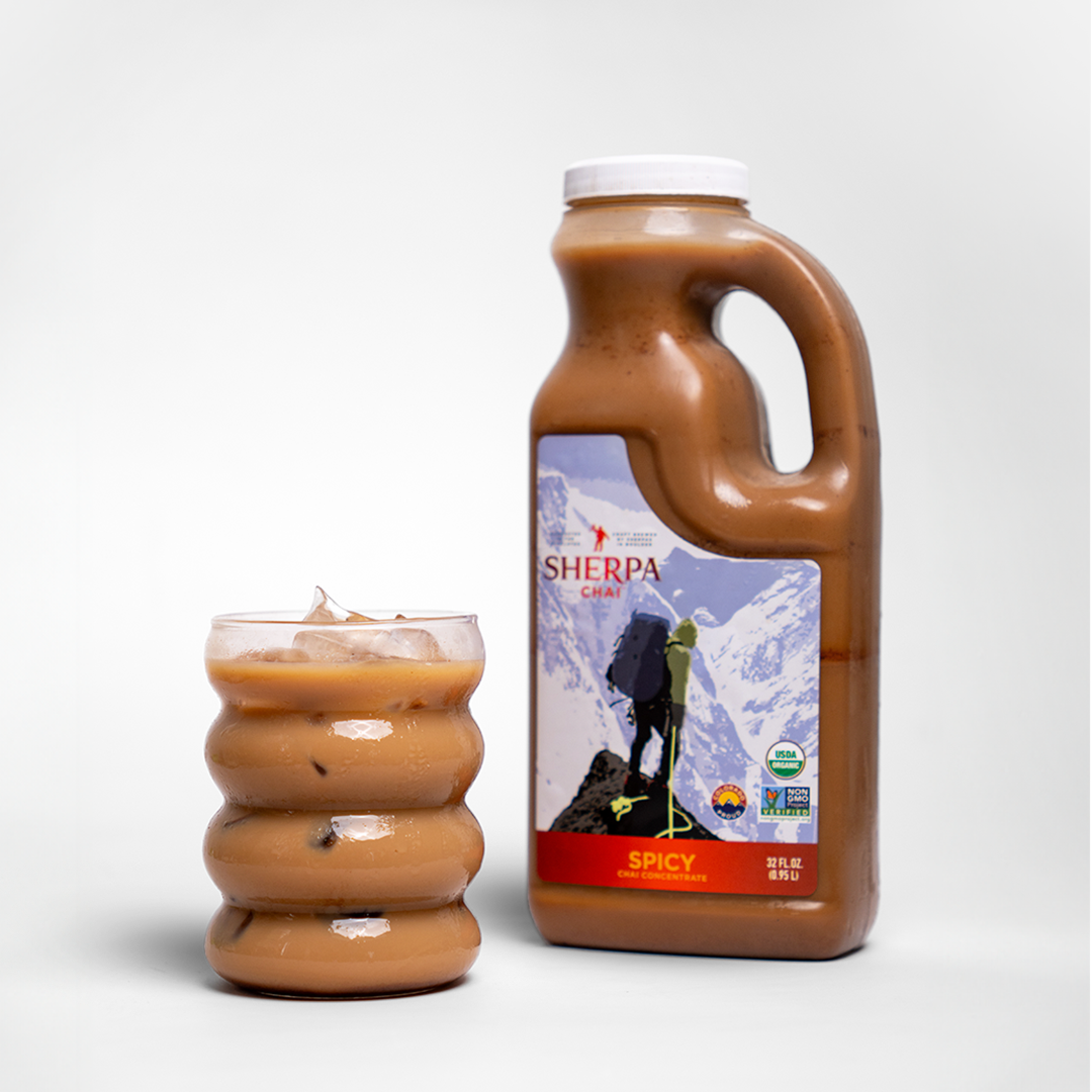 Chai Concentrate | Sherpa Chai in a 170ml bottle, featuring ingredients like ginger, cardamom, and cinnamon.