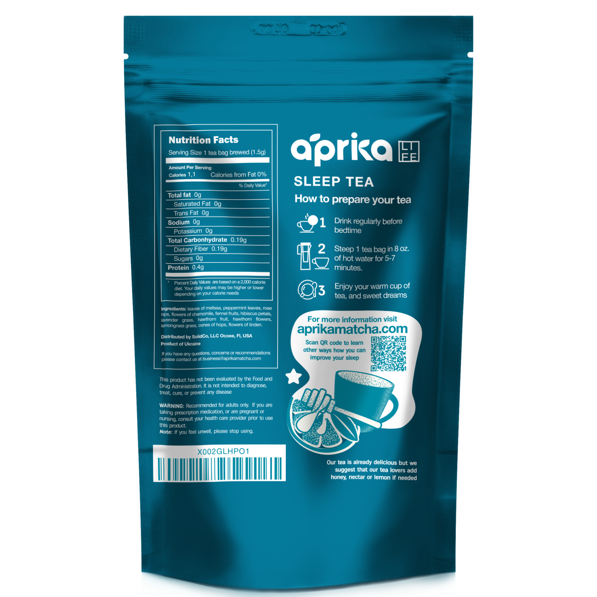 Aprika Life Herbal Sleep Tea With Sleep Guide, 60 Bags
