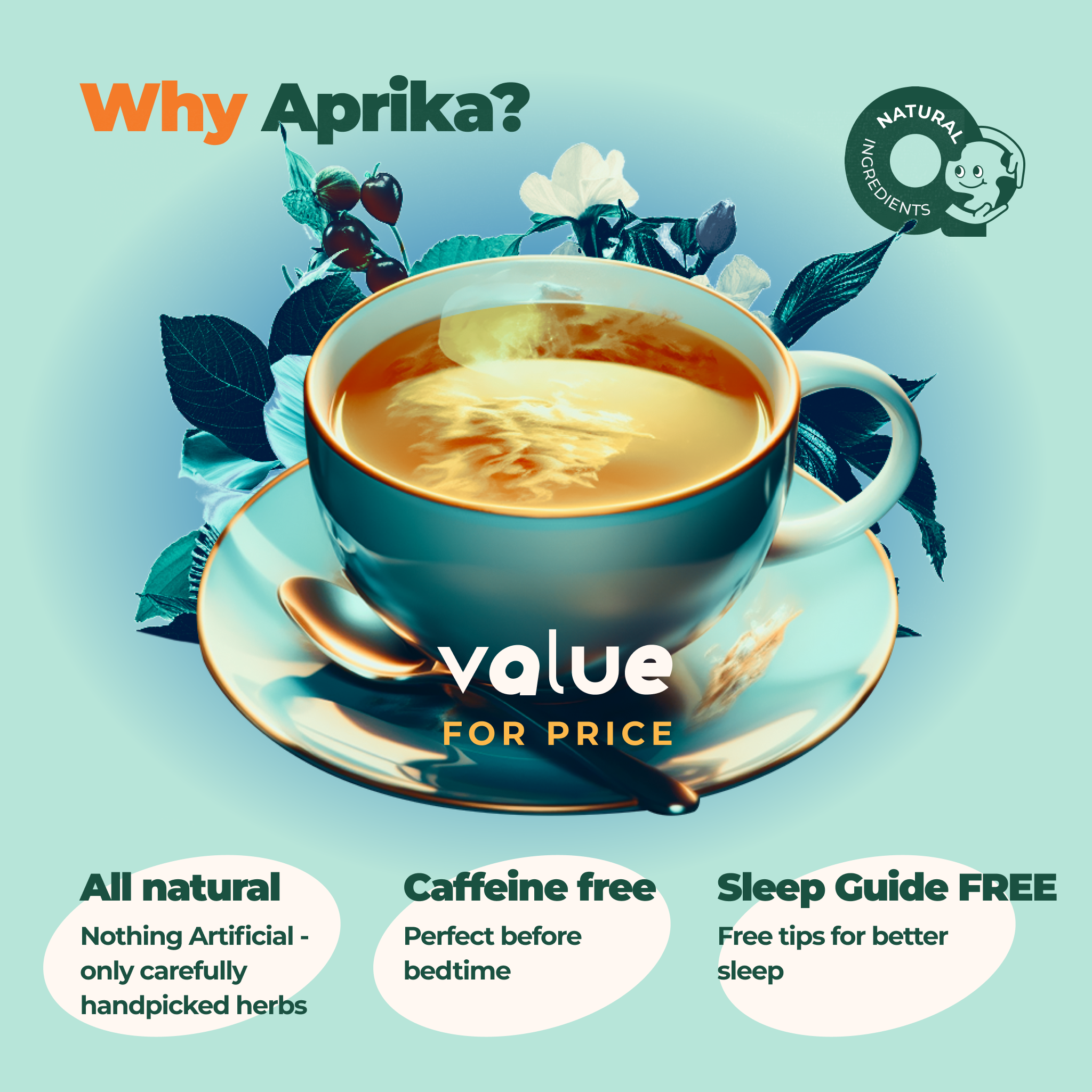 Aprika Life Herbal Sleep Tea With Sleep Guide, 60 Bags