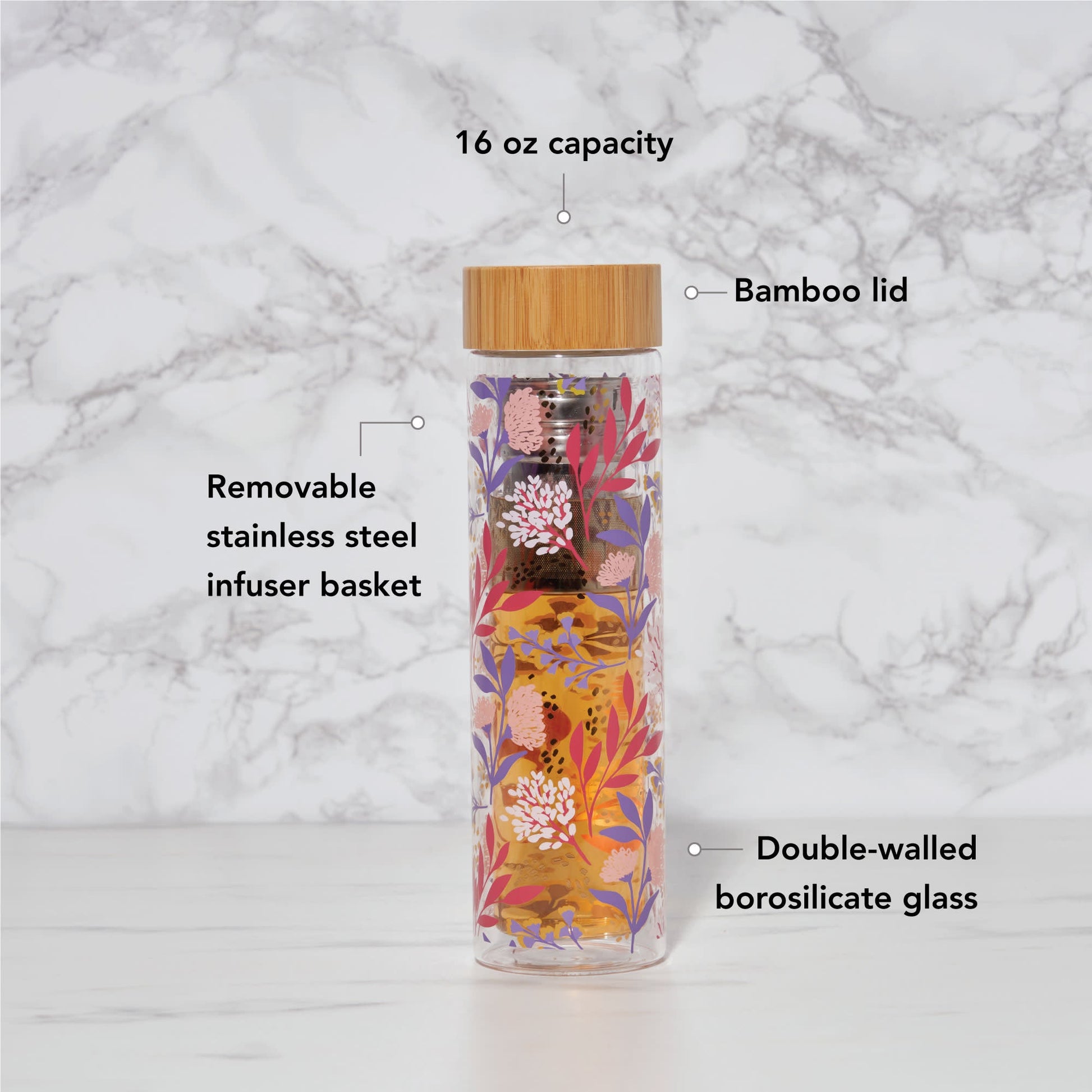 Pinky Up Blair: Botanical Bliss Glass Travel Infuser Mug