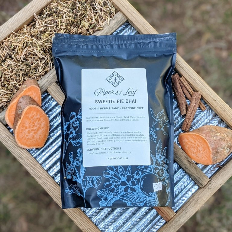 Piper and Leaf Sweetie Pie Chai Pound Bag - 190 servings, featuring loose leaf tea with sweet potato, cinnamon, and clove.