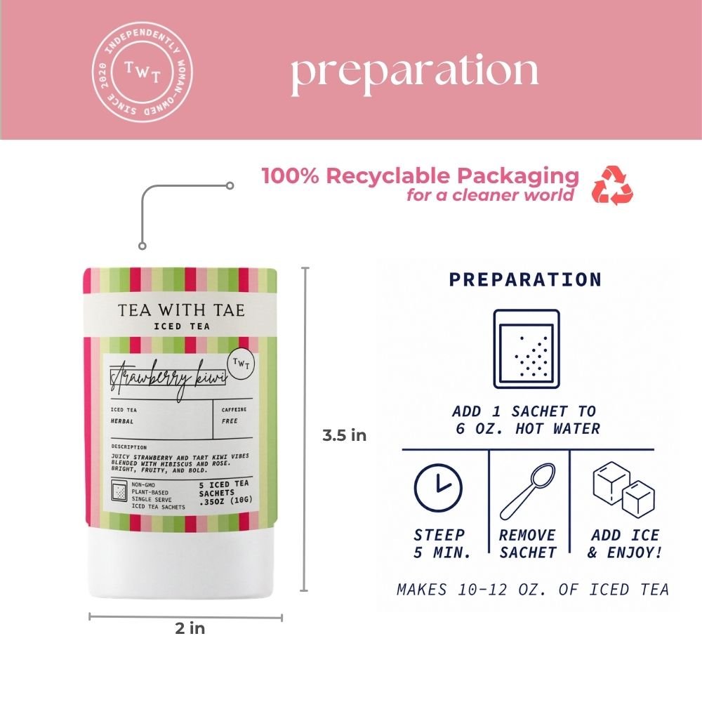 Tea with Tae Strawberry Kiwi Iced Mini Tea Tube (5 iced sachets) Herbal Tea
