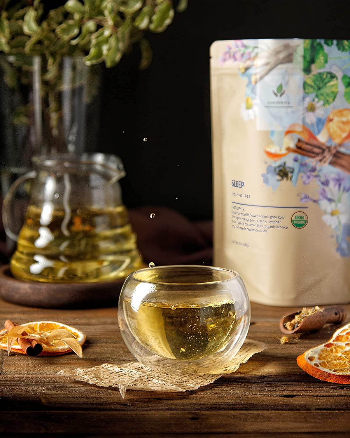 Gardenika Sleep Calm Loose Leaf Herbal Tea with Chamomile, USDA Organic, Kosher, Caffeine Free - 4 oz (114g)